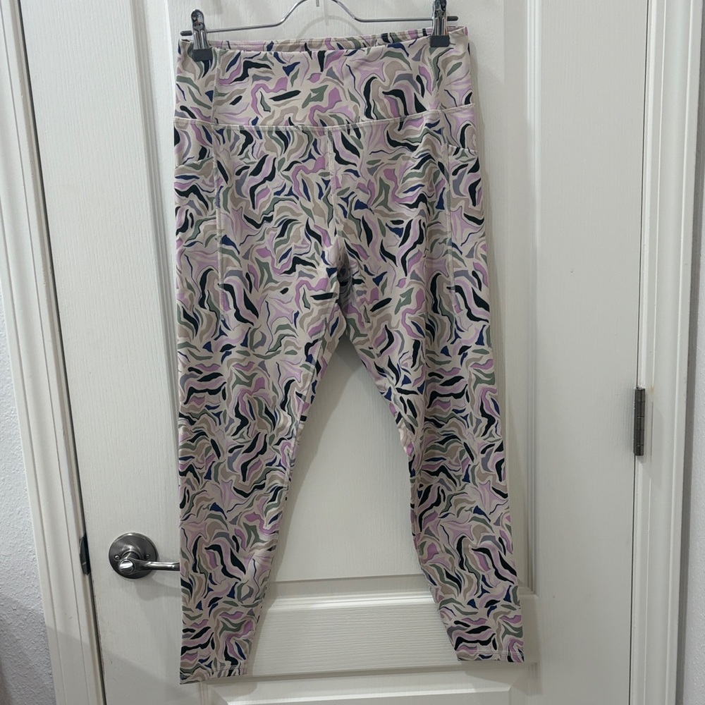 Abstract Swirl Print Women's Leggings - Pink, Green & Black